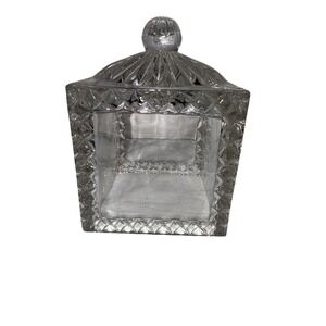 Fifth Avenue Crystal Ltd Square Picture Cube Glass Jar Lid Vintage